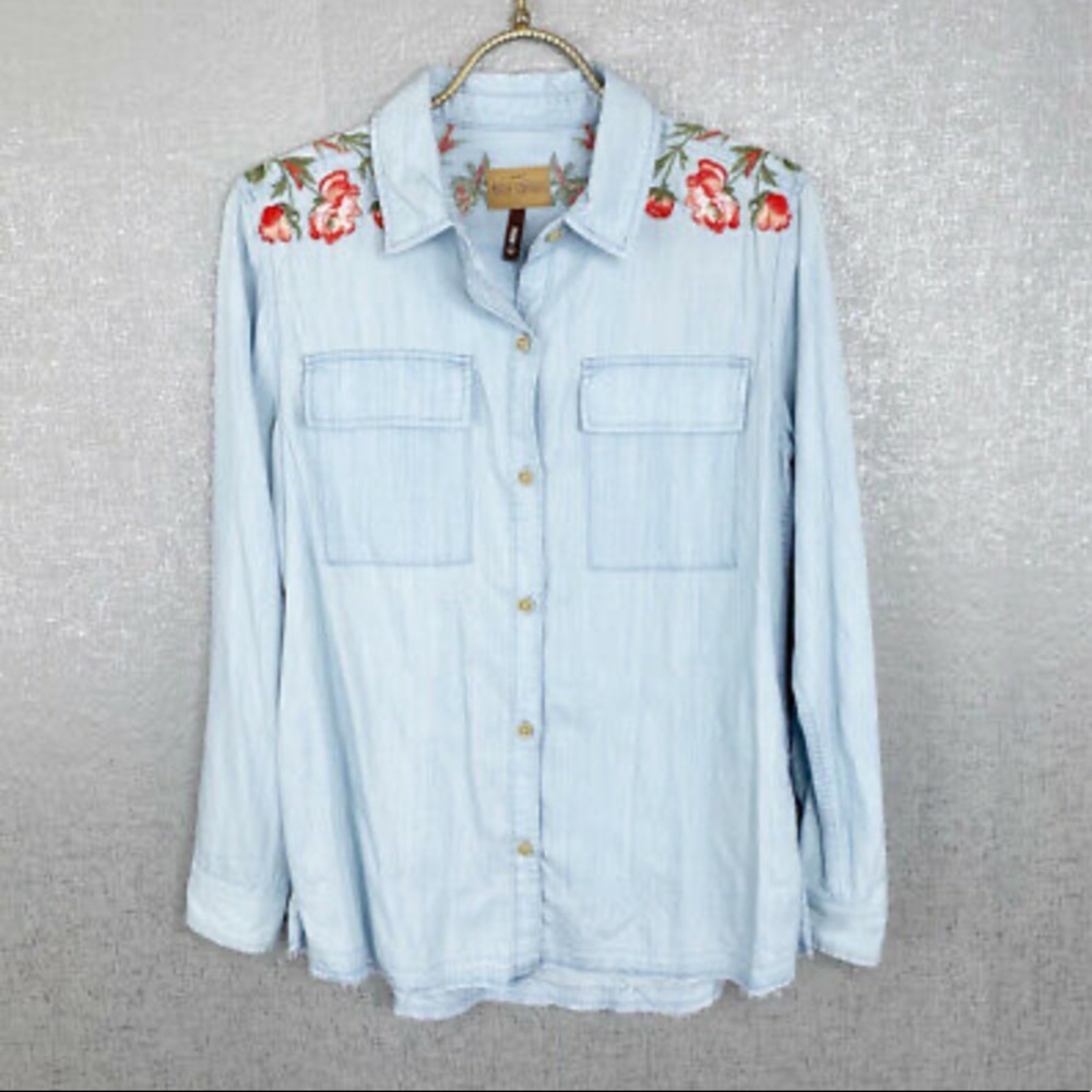 DRIFTWOOD floral embroidered denim flannel